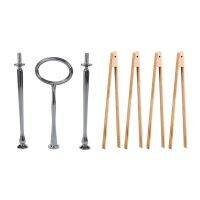 3 SETS 3 Tier Oval Ring Top Cake Stand Cake Plate Display Holder &amp; 4 Packs 12 Inch Wood Toaster Tongs Kitchen Tongs