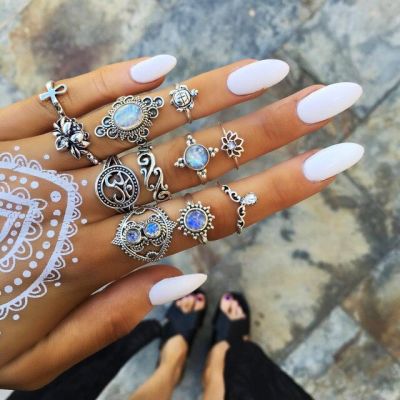 10ชิ้น/เซ็ตชุดแหวนแหวนสวมนิ้วโบฮีเมียนสำหรับผู้หญิงวินเทจเต่ากางเขนอียิปต์แหวนเครื่องประดับ Boho