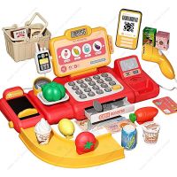 Cash Register Toy Play Money Calculator Cash Register With Scanner Microphone Credit Card Weighers Conveyors Gift For Boys Girls