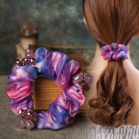 2022 Silk Yarn Flower Scrunchies Women Girls Elastic Hair Rubber Bands Accessories Tie Hair Ring Rope Ponytail Holder Headdress Hair Accessories