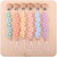 New Solid Color Silicone Pacifier Clips Safe Baby Pacifier Chain Clip Nursing Soother Holder Silicone Beads Teether Wood Clip Clips Pins Tacks