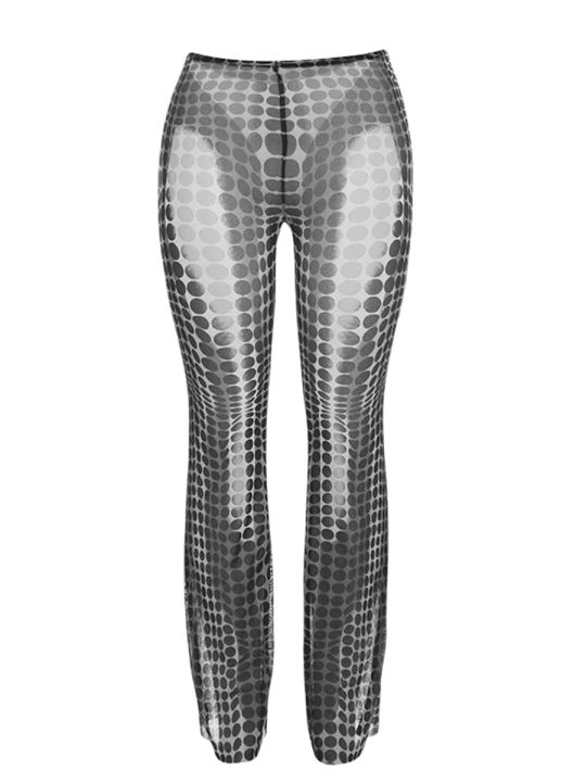 กางเกงเอวสูงขาบานแฟชั่นลำลองสำหรับผู้หญิงกางเกงขาล่างระฆังแนวสตรีทแวร์ผ้ายืดหยุ่น