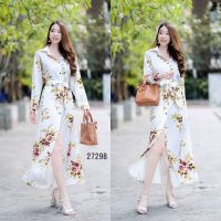 MAXIDRESS เดรสแขนยาวปลายแขนติดกระดุม1เม็ด