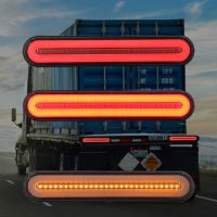 OKEEN 2x Waterproof Trailer Truck LED Brake Light Neon Halo Ring Tail Brake Stop Turn Light Sequential Flowing Signal Light Lamp