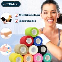 SPOSAFE Plester Otot แบบมีกาวในตัว450ซม. ยืดหยุ่นระบายอากาศได้ดีเทปผ้าสำหรับเล่นกีฬาการพยุงข้อเท้ามือเท้าข้อมือเข่าเทปติดผ้าพันแผลสำหรับกล้ามเนื้อทางการแพทย์อาการปวดและแผลผ้าพันแผล