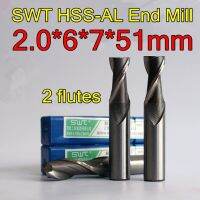 2.0 * 6 * 7 * 51 มม. 10 ชิ้น / ชุดก้านใบ 6 มม. 2 ร่อง SWT HSS-AL End Mill Milling machine tool จัดส่งฟรี