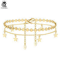 ORSA JEWELS 925เงินสเตอร์ลิงรอบแผ่น Chain &amp; Cable Chain ดาว Chain Anklets สำหรับผู้หญิงฤดูร้อนเท้าเครื่องประดับ SSA07