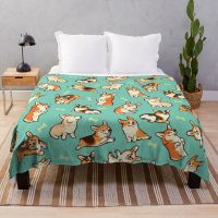 Ready Stock Jolly corgis in green Throw Blanket Blanket Sofa Soft Plaid Warm Blanket