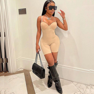 2022 Summer Women y Spaghetti Strap Playsuit Sleeveless Bodycon Solid Romper Slim Jumpsuits Streetwear Overalls For Women