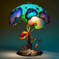 ETXCreative Stained Glass Plant Series Table Lamp Abstract Animal Plant Shaped Resin Decorative Lamp for Household Atmosphere Light