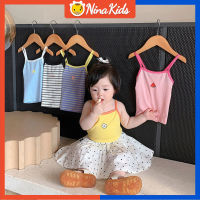 NINAKIDS เสื้อยืดเอี๊ยมเด็กผู้หญิง,เสื้อยืดการ์ตูนชุดชั้นในแบบบางฤดูร้อนเสื้อแขนกุด0-6ปี