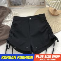 Plus size เสื้อผ้าสาวอวบ กางเกงขาสั้นสาวอวบ ไซส์ใหญ่ ผู้หญิง biker shorts เอวสูง เชือกรูด สีดำ ฤดูร้อน สไตล์เกาหลีแฟชั่น