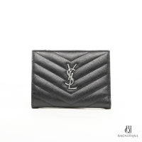 YSL 8 CARD WALLET SHORT BLACK CHEVRON SHW