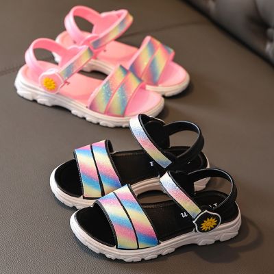 2-8 Years Girls Rainbow Sandals Summer Kids Beach Shoes Girl Fashion Princess Sandal Children Flats Shoes Chaussure Enfant Fille
