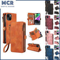 เคสโทรศัพท์ MCR พร้อมฝาปิดแม่เหล็กกระเป๋าเก็บบัตรกระเป๋าซิปเคสกันกระแทกแท่นวางที่ทำจากหนัง PU ใช้ได้กับ IPhone 15 14 Pro