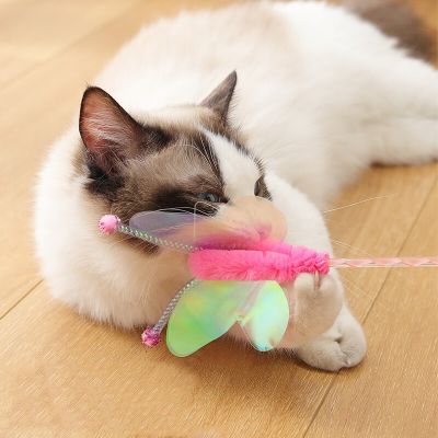 KIMPETS ไม้ไม้วิเศษของเล่นแมวตลกรูปผีเสื้อจำลองแมวขนนกลูกแมวไม้ต่อสู้สำหรับแมวสัตว์เลี้ยงอุปกรณ์ลูกแมว
