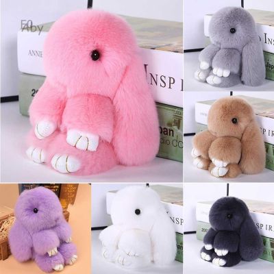 Fancyqube Rex Rabbit Keychain Cute Fluffy Bunny Keychain Rabbit Fur Pompom Key Ring Car Key Holder