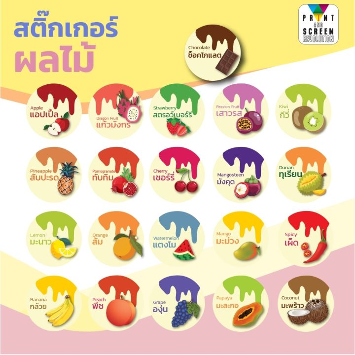 แพ็ค3แผ่น-สติ๊กเกอร์-ผลไม้-ฉลากสินค้า-pp-กันน้ำ-ติดกล่อง-ติดขวด-ไดคัทสำเร็จรูป-สวยคมชัด-ราคาถูก-แผ่นa3-พร้อมส่ง