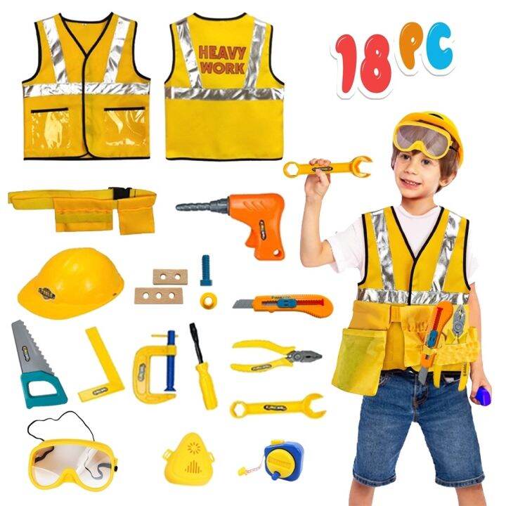 Kids Engineer Construction Worker Costume Safety Vest Boys Role Play