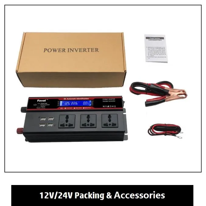 Power Inverter 12V/24V/48V/60V DC to 220V AC with LED Display Vehicles Cars  Power Inverter Transformer Adapter Portable Automobile Power Supply US