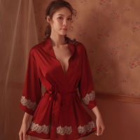 Sexy Bridesmaid Robes Chinese Bride Wedding Robe Satin Sleepwear Women Nightgown Nightdress Kimono Bathrobe Gown Negligee