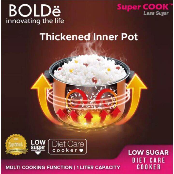 BOLDe Super COOK Less Sugar Rice Cooker 1 Liter Low Carbo 400 Watt