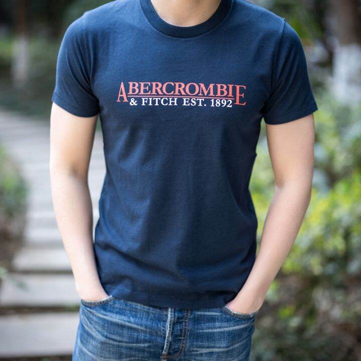 abercrombie-fitch-unisex-เสื้อยืดแขนสั้นพิมพ์ลายใหม่