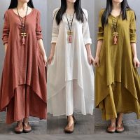 COD DSTGRTYTRUYUY ۞▫Flash Sale Women s Linen Plus Size Long Dress Muslimah Dress White Dress Maxi Dress Cotton Dress Beach Dress Bla Dr