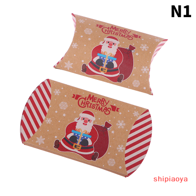 shipiaoya กล่องใส่ขนมรูปหมอนตกแต่งคริสต์มาส10ชิ้นกล่องของขวัญสำหรับเด็กคริสต์มาสกล่องบรรจุภัณฑ์สำหรับปีใหม่