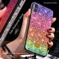 เคสโทรศัพท์ติดเพชรข้างแฟชั่นสีรุ้งแวววาวสำหรับ IPhone 15 Pro Max 14 Plus 13 Pro 12 Mini 11 XR XS Max 6S 7 SE 8 Plus ฝาครอบกันกระแทกซิลิโคน TPU