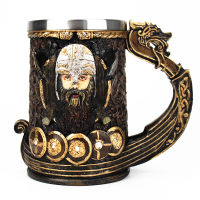 Drakkar Viking Mug Stainless Steel Insert Resin Skull Viking Danegeld Tankard Mugs Nordic God Odin Drakkar Viking Tankard 600ml