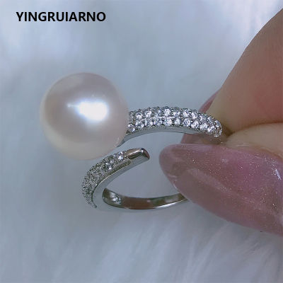 YINGRUIARNO Pearl White Natural Pearl Adjustable Pearl Ring