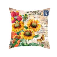 （ALL IN STOCK XZX）Hand-painted Sunflower Cushion Cover Oil Painting Creativity Sunflower Throwing Pillow Cover Sofa Cover Car Cushion Cover   (Double sided printing with free customization of patterns)