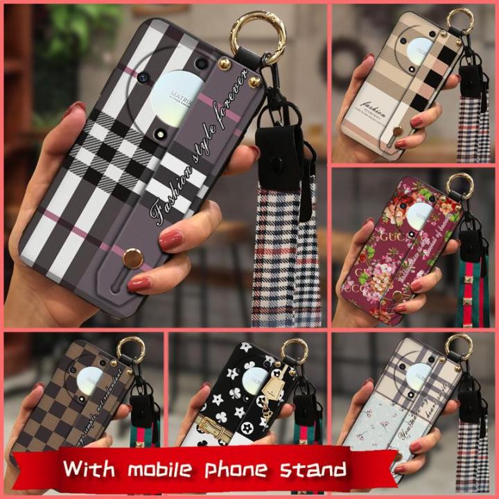 lanyard-wristband-phone-case-for-honor-x9a-5g-magic5-lite-classic-phone-holder-silicone-plaid-texture-wrist-strap-cute