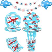 Airplane Theme Party Supplies Disposable Tableware Napkins Boys Blue Sky White Clouds Flight Theme Birthday Party Decor Supplies