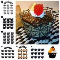QICAI692 12pcs/set กระดาษแข็งบอร์ดบอร์ด ห่อคัพเค้ก เป็นรูกลวง สีดำสีดำ อุปกรณ์ตกแต่งเค้กรูปค้างคาวสีดำ ตลกๆ โกสต์ผี ที่รองคัพเค้กฮาโลวีน การตกแต่งงานแต่งงาน