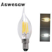 Aswesaw E14 LED เทียนหลอดไฟ C35 2วัตต์4วัตต์6วัตต์220โวลต์อบอุ่นสีขาว E27เส้นใยแสง2700พัน3000พันเอดิสันย้อนยุคแสงเทียนที่มีคุณภาพสูง