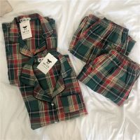 Green Christmas Pajamas Couple Pajamas Set Plaid Sleepwear Autumn Winter Cotton Pyjamas Women &amp; Men Long Sleeve Pijama Mujer