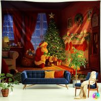 Merry Christmas Tapestry Fireplace Wall Hanging Tapestries Christmas Tree Room Decoration Santa Claus Home Wall Decor Large