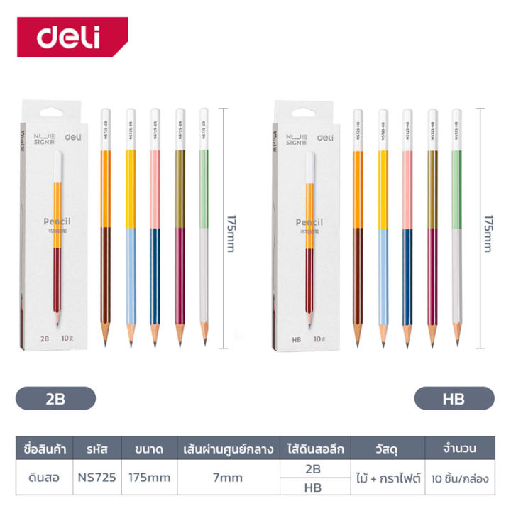 deli-ดินสอ-ดินสอไม้hb-ดินสอไม้2b-ดินสอดำ-ดินสอไม้-จับง่าย-สบายมือ-เขียนลื่น-10-แท่ง-กล่อง-pencil