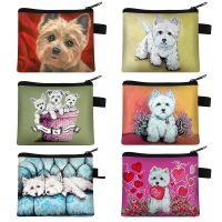 №✙☄ Cute Cartoon Westie Dog Print Coin Purses Women Wallets ID Card Earphone Holder Casual Mini Money Bag Key Storage Bags Gift