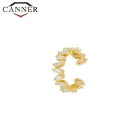 {Han ornaments}CANNER 925เงินสเตอร์ลิงหู Cuff ต่างหูสำหรับผู้หญิง C รูปร่าง Cube Zircon Earcuff คลิปบนต่างหูไม่มีเจาะต่างหูเครื่องประดับ