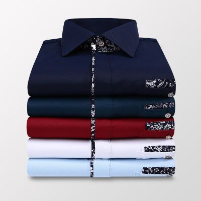HOT11★BROWON Spring Autumn Korean Style Men Shirt Long Sleeve on Turn Down Collar Pocket Design Anti-wrinkle Oversized 5XL