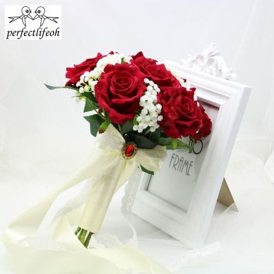 [AYIQ Flower Shop] Perfectlifeoh ดอกไม้โฟมประดิษฐ์ดอกกุหลาบโฟมสำหรับจัดงานแต่งงานช่อดอกไม้เจ้าสาวสีแดงAYIQ Flower Shopช่อดอกไม้งานแต่งงาน