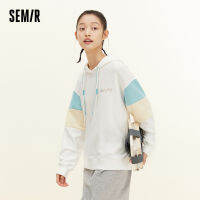 Semir เสื้อฮู้ดสีเสื้อสวมศีรษะสตรีตัดปะ Atasan Bahan Rajut ผู้หญิง2023ฤดูใบไม้ผลิทรงหลวมเสื้อฮู้ดดี้ลำลองบุคลิกภาพ