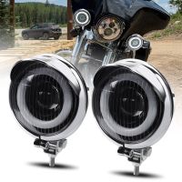 【New】 Universal รถจักรยานยนต์ LED ไฟหน้าแสงสีขาวพร้อม Angel Eyes ATV Scooter Cafe Racer Driving Light Auxiliary Spotlight Lamp