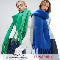 {Warm scarf}2022ใหม่ในช่วงฤดูหนาวหรูหราแคชเมียร์แข็ง Pashmina สีรุ้ง F Oulard หญิงผ้าพันคอห่อหนานุ่มผ้าห่มบิ๊ก T Assels