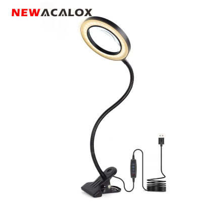 NEWACALOX 3X5X USB LED Magnifier Flexible Table Clamp ReadingWelding Large Lens Magnifying Glass Top Desk Optical Instruments