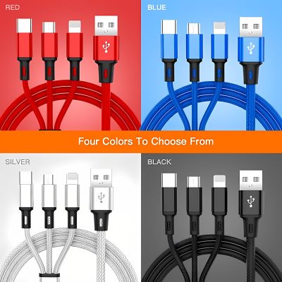 Multiple Charger Cable, 3 in 1 Universal Charging Cord Wire, Micro USB + Type C + for iPhone Lightning