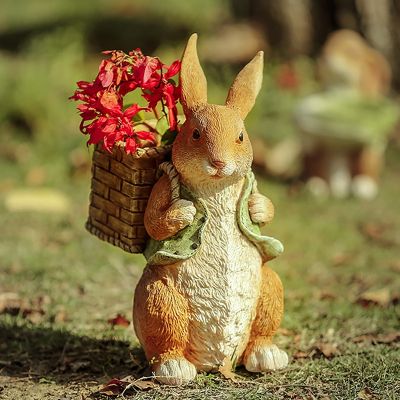 Creative Simulation Rabbit Resin Flowerpot Outdoor Rabbit Statues Polyresin Bunny Flower Basket for Outdoor Decor